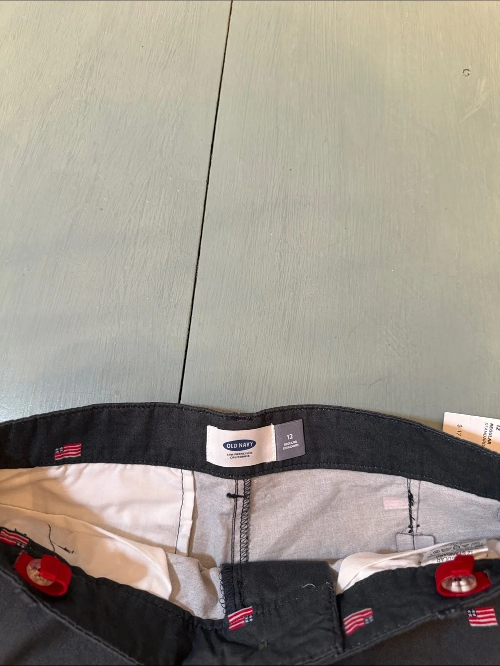 Old Navy Black Boys' Shorts with Red & White Flag Embroidery